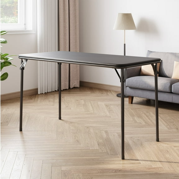 Accreate 4 ft Folding Table Indoor Outdoor, Protable Foldable Card Table, Lockable Metal Legs Support, Upholstered PU Leather Tabletop, Heavy Duty for Picnic Parties Wedding BBQ Camping