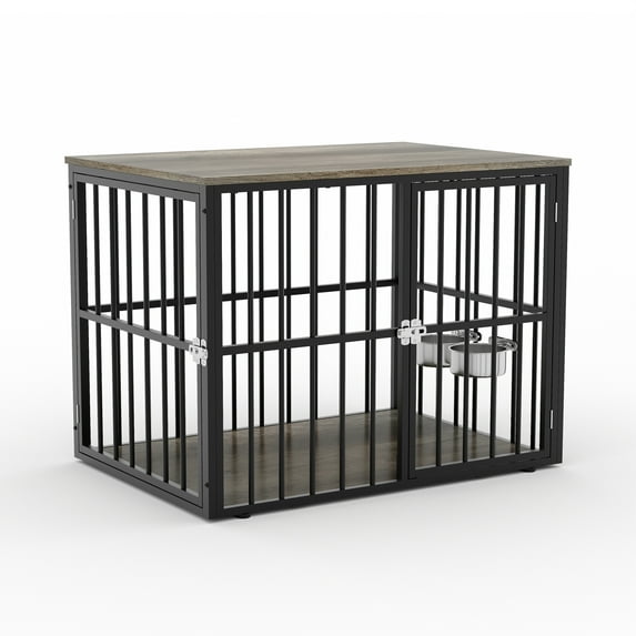 Accreate 43" Large Dog Crate Furniture with Double Door, Heavy Duty Indoor Pet Cage Pet House with Lockable Dog Kennel Furniture & Side End Table for Large/Medium Dogs Wooden Decorative