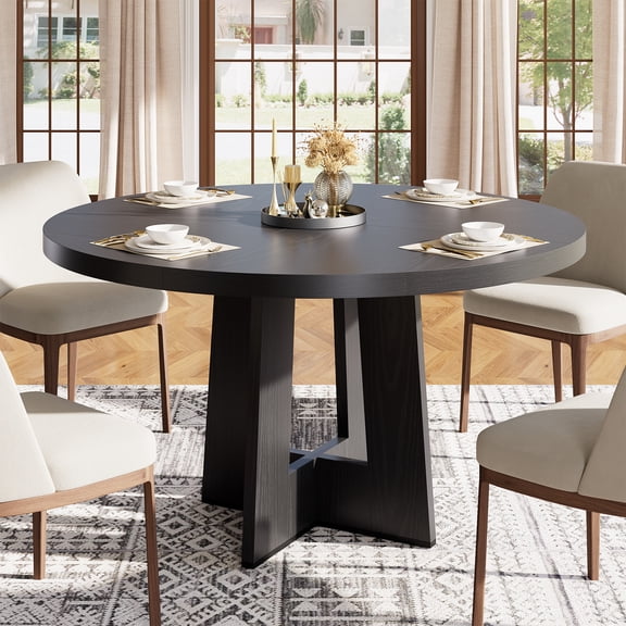 Accreate 47" Round Dining Table for 4-6 People - Circle Kitchen Dinner Table with Sturdy Pedestal Base, Space Saving Dinning Room Furniture for Living Room, Kitchen, Apartment