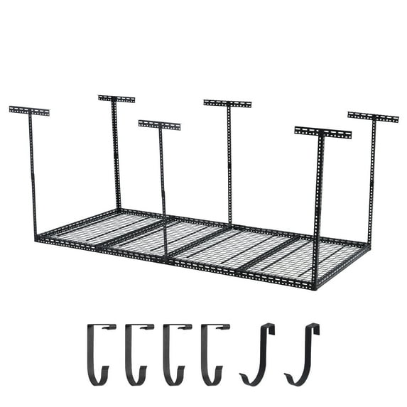 Accreate 4x8ft Overhead Garage Storage Rack, 22"-40" Height Adjustable Garage Ceiling Storage Rack With 4 Vertical Posts, 660lbs Weight Capacity, Heavy Duty Garage Storage System