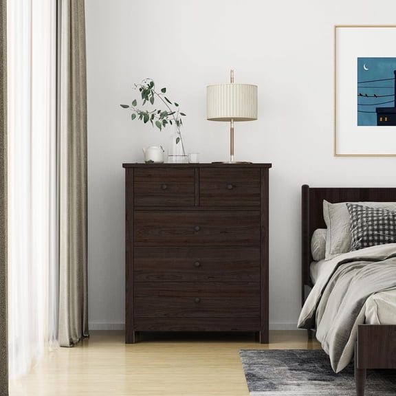 Accreate 5 Drawer Dresser with Round Handles and Waterproof Particle Board Surface for Bedroom