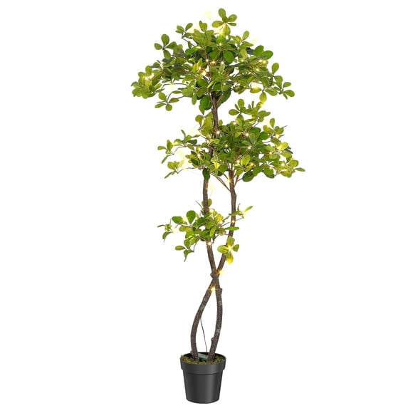 Accreate 5-Foot Artificial Black Olive Tree with Built-in LED Lights – Tall Fake Indoor Plant in Plastic Nursery Pot, Realistic Faux Tree for Home, Office, and Living Room Decor