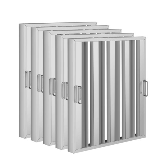 Accreate 5-Pack Commercial Range Hood Baffle Filters, 430 Stainless Steel Grease Filter, 4 Grooves, Heavy-Gauge Design for Restaurant Exhaust Hoods