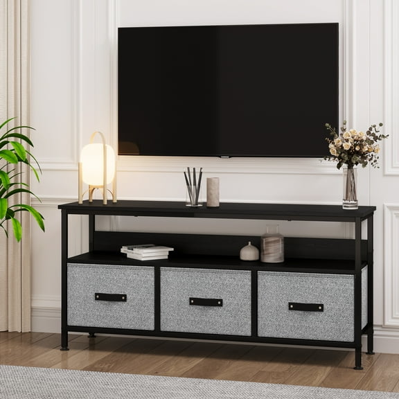 Accreate 55-Inch TV Stand with 3 Drawers - Grey Console Table for Living Room and Bedroom Storage
