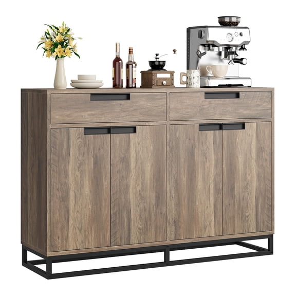 Accreate 55" Sideboard Buffet Cabinet, Large Modern Kitchen Storage Cabinet with 2 Drawers and 4 Doors, Coffee Bar Buffet Table for Dining Room or Kitchen
