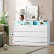 Accreate 6-Drawer Dresser with LED Lights & Power Outlet   Modern Storage Chest and Built-In Charging Station