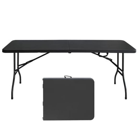 Accreate 6 Foot Folding Table Portable Heavy Duty Plastic Fold-in-Half Utility Table Small Indoor Outdoor Adjustable Height Folding with Carrying Handle, Camping and Party