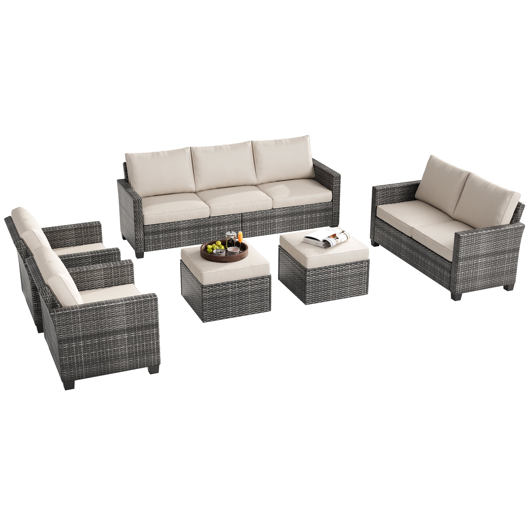 Accreate 6 Pieces Wicker Patio Furniture Set, Weather Resistant Rattan