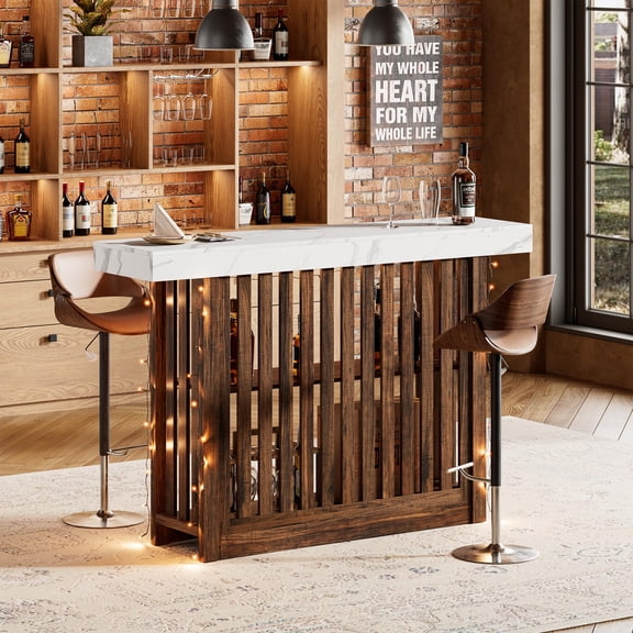 Accreate 63" Long Bar Table- with 2 Tier Storage, Counter Bar Height Pub Table for 4-8 People, Modern Home Coffee Breakfast Bar Unit for Dining Room, Bistro, Living Room