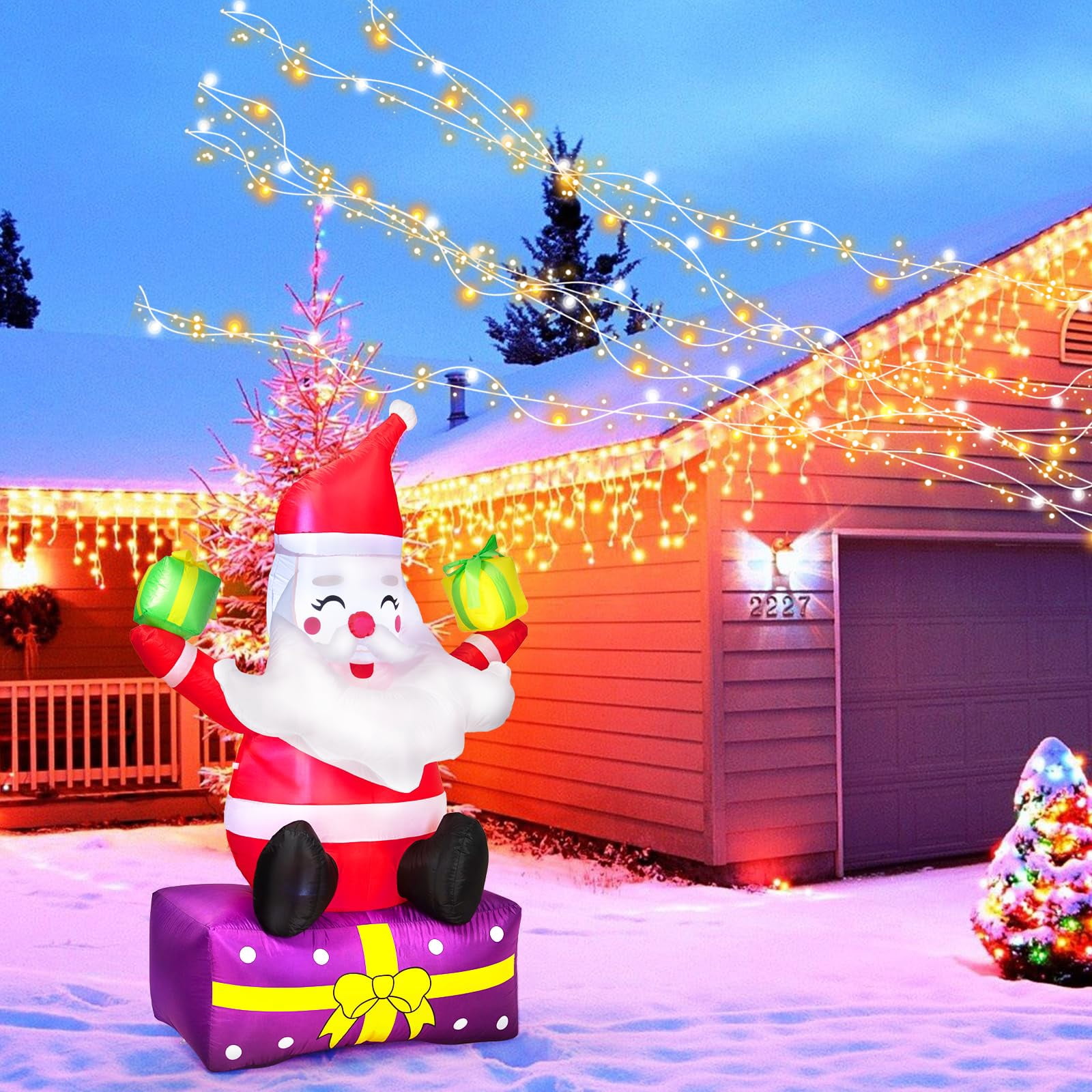 Accreate 6FT Inflatable Santa Claus with Gift Boxes, Christmas Yard