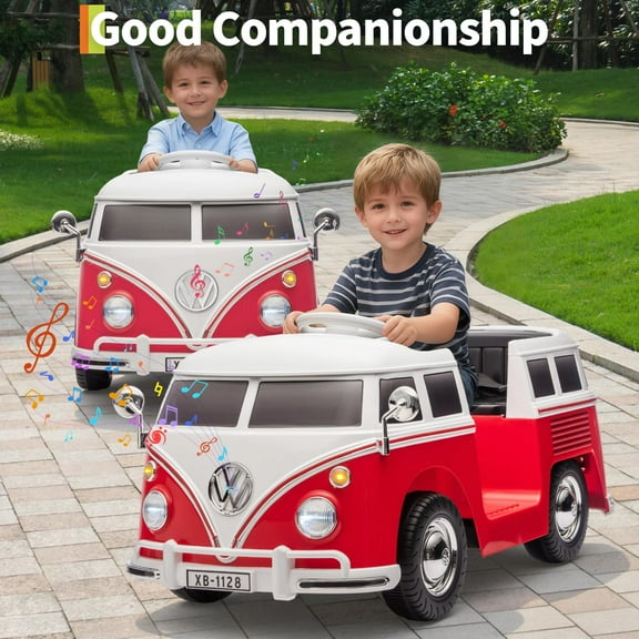 Accreate 6V Electric Ride on Car, Licensed Volkswagen Ride on Bus for Kids with Led Light, Horn and Music