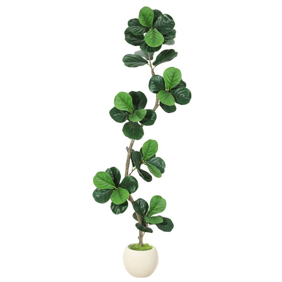 Accreate 6ft Artificial Fiddle Leaf Fig Tree in White Modern Planter, Artificial Plants Indoor with Realistic Moss, Faux Trees Floor for Living Dining Room Bedroom, Housewarming Gift