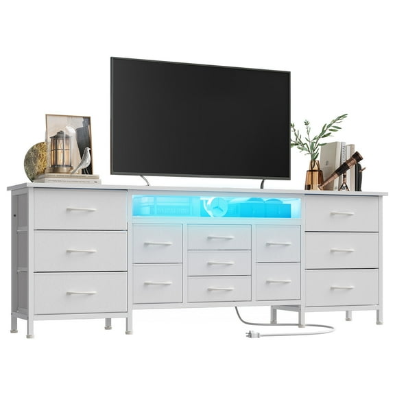 Accreate 70-Inch Media Console, TV Stand with Drawers, Integrated Outlet, and LED Lighting for 65–80 Inch Televisions