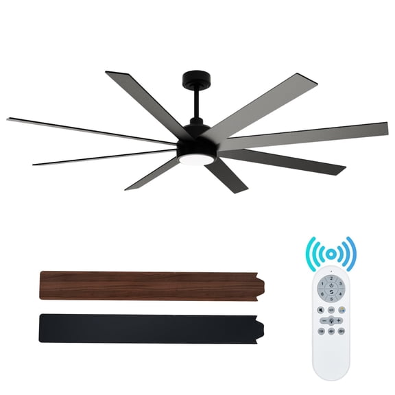 Accreate 72 Inch Large Ceiling Fans with Lights and Remote, Indoor/Outdoor Black Modern Ceiling Fan for Kitchen Living Room Patio, 6 Speed Reversible Quiet DC Motor, 3 CCT, Dual Finish 8 Blades