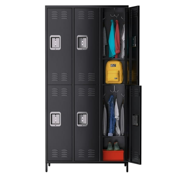 Accreate 72" Tall Metal Lockers for Employees with 12 Hooks and 9 Shelves, 6 Doors Office Storage Cabinet for Home, School, Gym, Office, Black