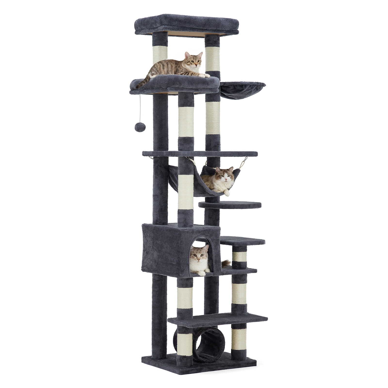 Accreate 74" Tall Cat Tree for Large Cat, Heavy Duty Cat Tower with 6 Sisal Scratching Posts, Large Top Perch, Toys & House for Big Adult Indoor Cats
