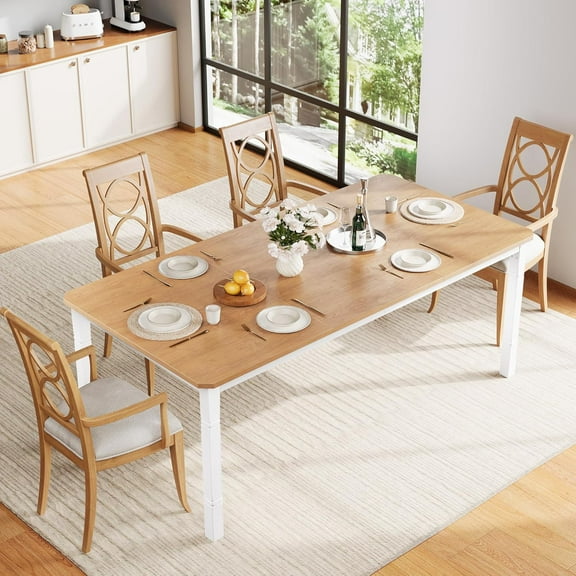 Accreate 78.7in Industrial Dining Table for 8, Wooden Long Dinner Table with Mortise Tenon Design, Kitchen Table with Sturdy Metal Legs, for Dining Room Home Office Living Room(Without Chair)