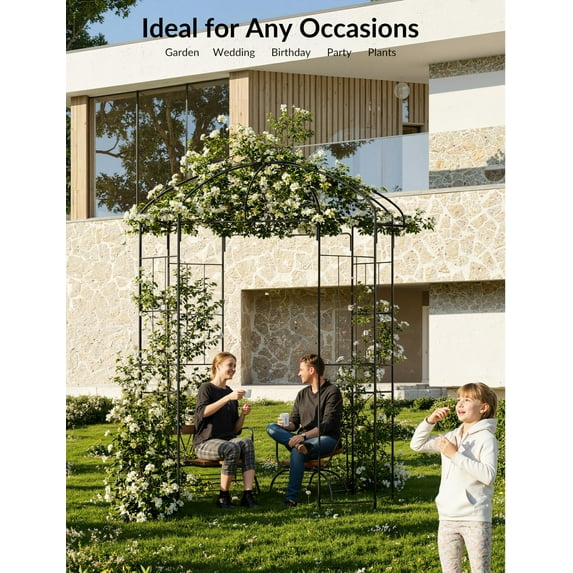 Accreate 8.8FT Black Metal Garden Arbor - Birdcage Wedding Arch for Outdoor Ceremonies, Sturdy Steel Pergola for Climbing Roses & Vines, Decorative Pavilion for Patio, Backyard Decor