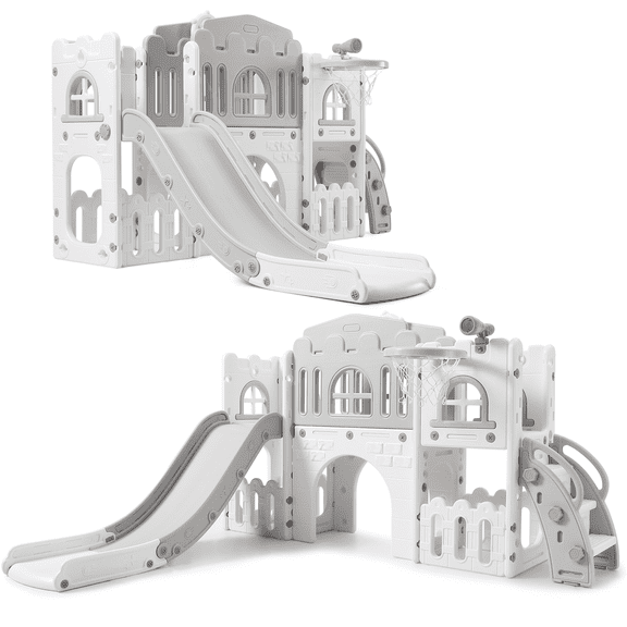 Accreate 8-In-1 Toddler Climbing Frame And Slide, Kids Play Structure For Ages 1-3, Indoor Slide, Tunnel, And Basketball Hoop, Great For Indoor Or Outdoor Garden Use