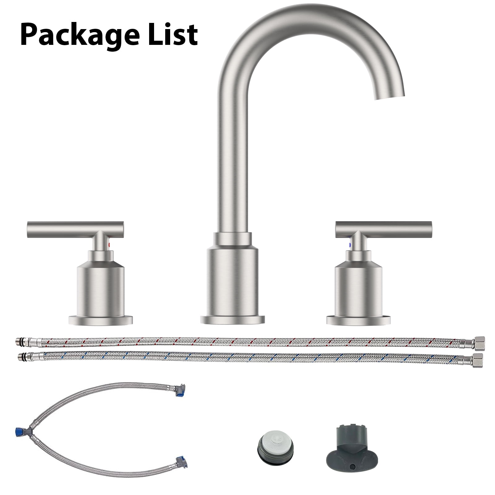 Brushed Nickel Stainless Steel Widespread Bathroom Faucet with Pop-Up Drain