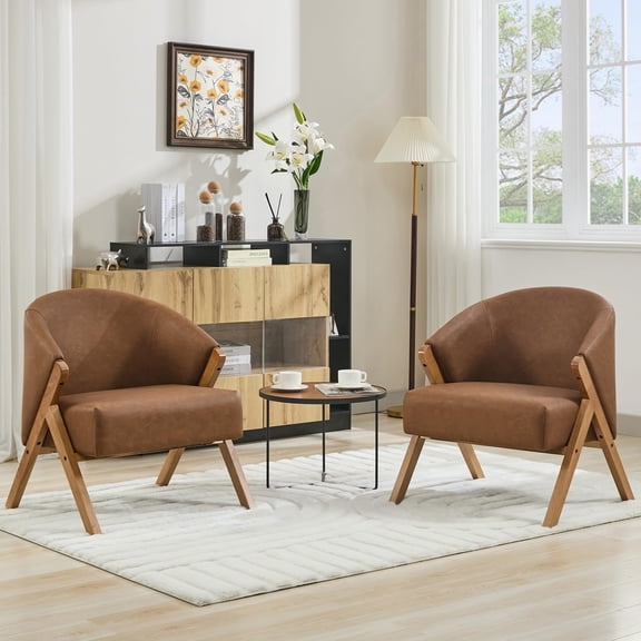 Accreate Accent Chair Mid Century Modern Chair Linen Fabric Living Room Chairs with Wood Frame Comfy Upholstered Reading Side Chair Easy Assembly for Bedroom