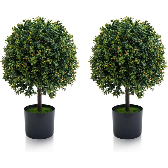 Accreate Artificial Topiary Plants, Fake Boxwood Ball Trees Outdoor and Indoor, Faux Greenery for Home Decor, 20 Inch-with Fruit, 2pcs