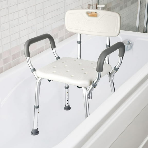 Accreate Bath Chair with Armrests and Back Adjustable Height Bath Bench for Inside Shower Seat, 350 lb
