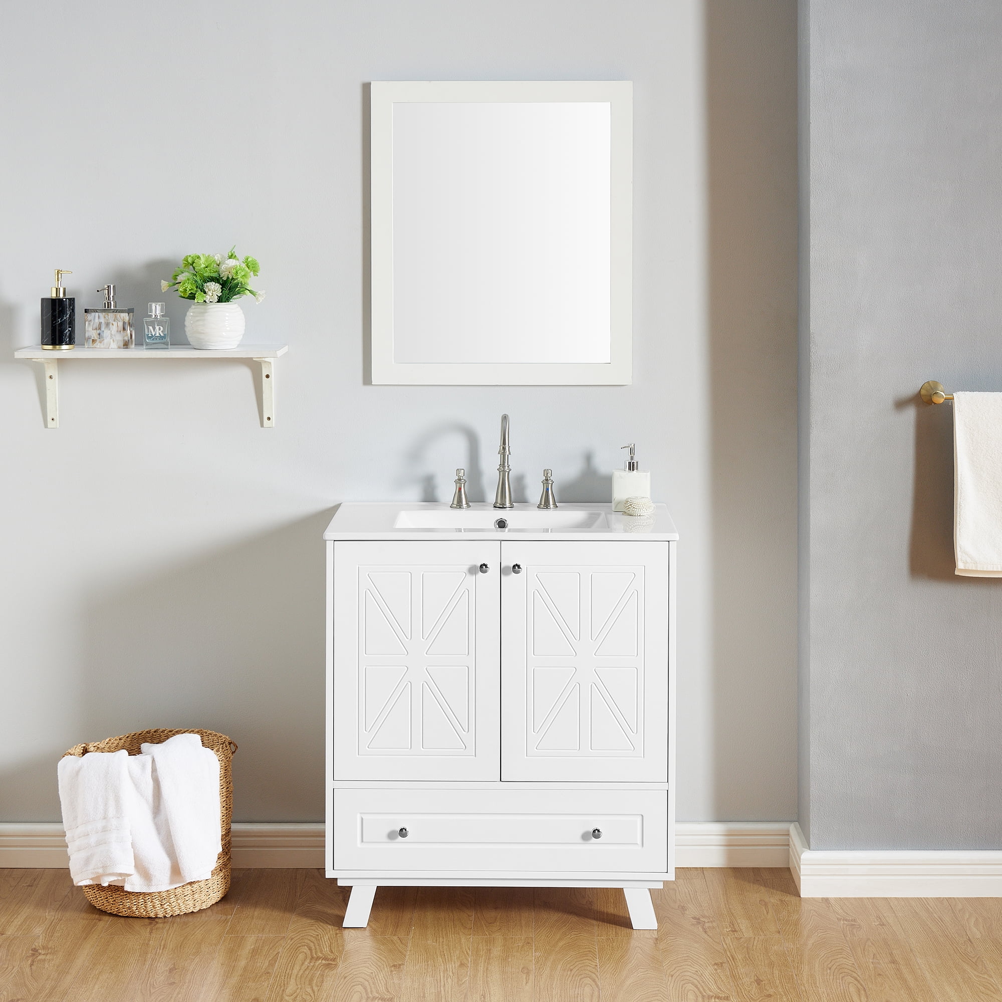 Accreate Bathroom Vanity Cabinet 2 Soft Closing Doors Drawer Solid Wood ...