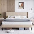 thumbnail image 1 of Accreate Bed Frame with Headboard, Upholstered Bed Frame with Wood Slats, Sturdy Support Feet, No Box Spring Needed, Easy Assembly, 1 of 8