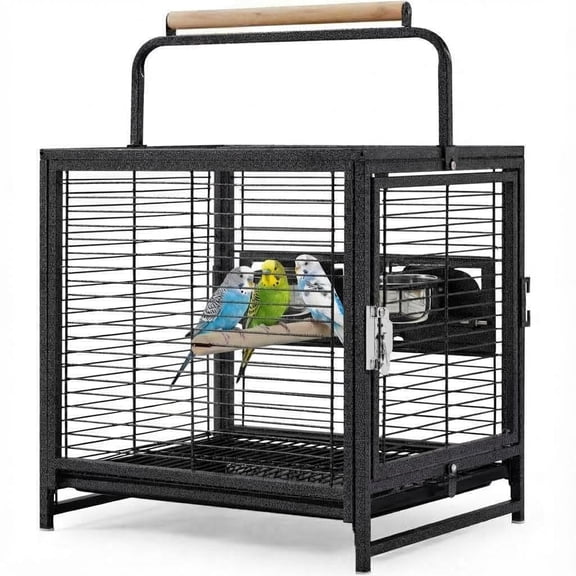Accreate Bird Travel Carrier Cage, 19Inch Wrought Iron Small Bird Cage for Parrots Conures Lovebird Cockatiel Parakeets Black