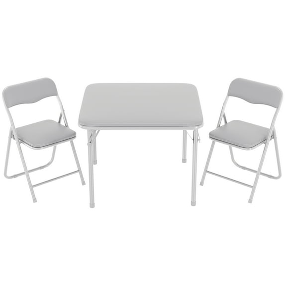 Accreate Boys and Girls Folding Table and Chairs Set of 3, Portable Table and Chair with Pu Soft Cushion, No Installation Required, Suitable