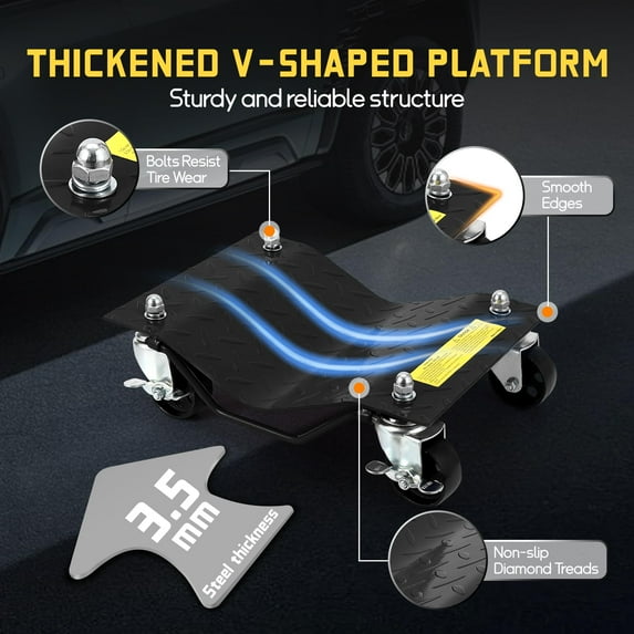 Accreate Car Dolly Set of 2-4000LB Capacity Heavy Duty Vehicle Wheel Dollies for Moving Cars, Trucks, SUVs - 3" Reinforced Steel Wheels, Anti-Slip Curved Design