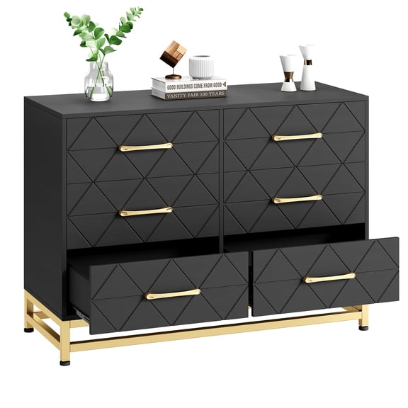 Accreate Chic Six Drawer Wooden Dresser with Metal Handles and Elegant Gold Accents for Bedroom Living Room Hallway and Entryway