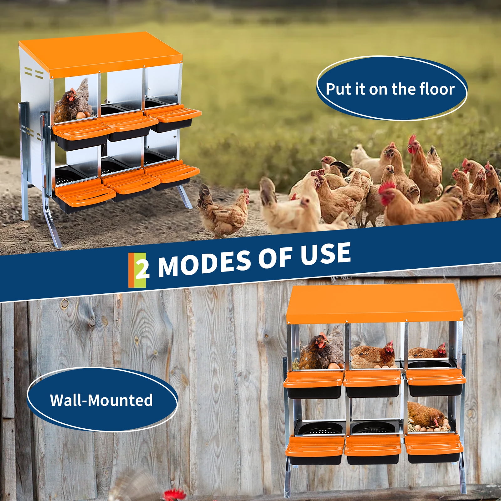 Accreate Chicken Nesting Box, 6/8/10-Hole Roll Away Egg Laying Box with ...