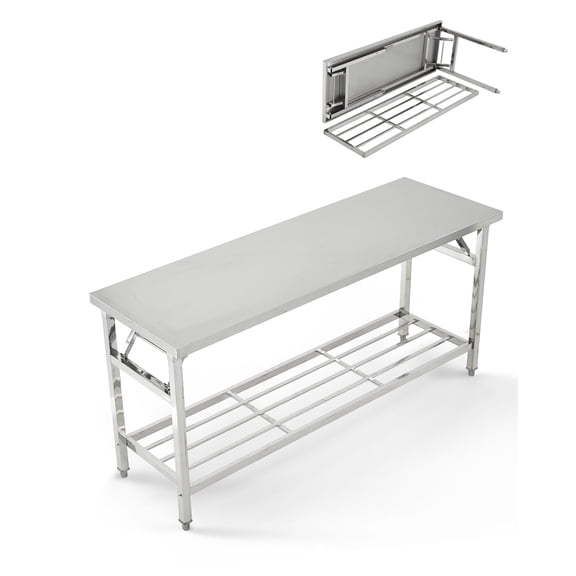 Accreate Commercial Stainless Steel Folding Table with Undershelf, Heavy Duty Portable Worktable for Kitchen, Restaurant, Catering, Home, or Garage