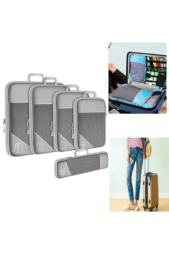 Compression Packing Cubes – 5 Pack Luggage Organization Cubes with Mesh & Double Zippers for Travel
