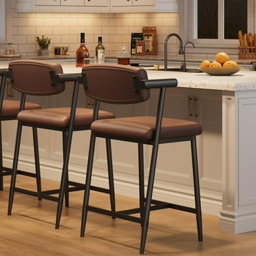 Accreate Counter Height Bar Stools Set of 2 With Arms, 26" Upholstered Bar Stools With Back, Wider Seat, Modern Bar Stools Set With Footrest for Kitchen Island,Counter Bar,Easy Assembly
