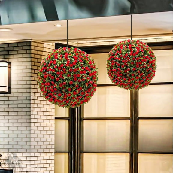 Accreate Decorative Topiary Balls - Indoor/Outdoor Flower Balls with Hanging Chains, Red 15in