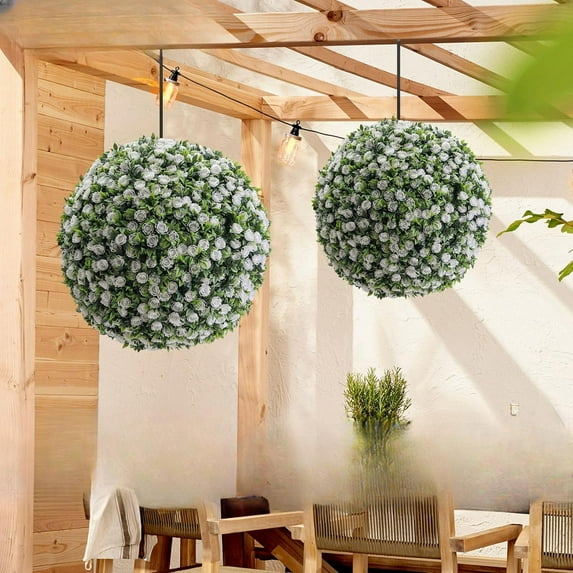 Accreate Decorative Topiary Balls - Indoor/Outdoor Flower Balls with Hanging Chains, White 17in