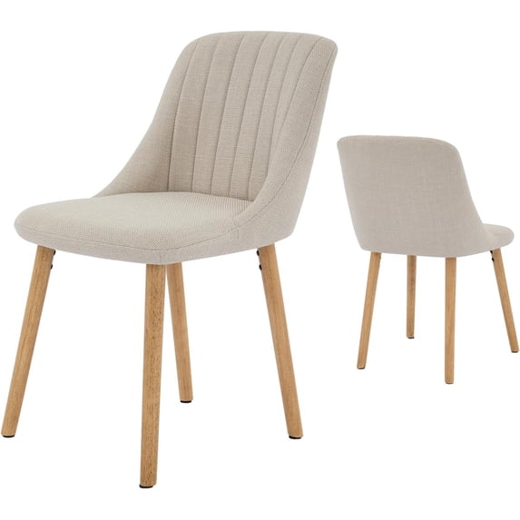 Accreate Dining Chairs,Modern Fabric Upholstered Kitchen Side Chairs,Curved Backrest Dining Chairs with Oak Legs,Armless Dining Chair Set of 2 for Dining Room