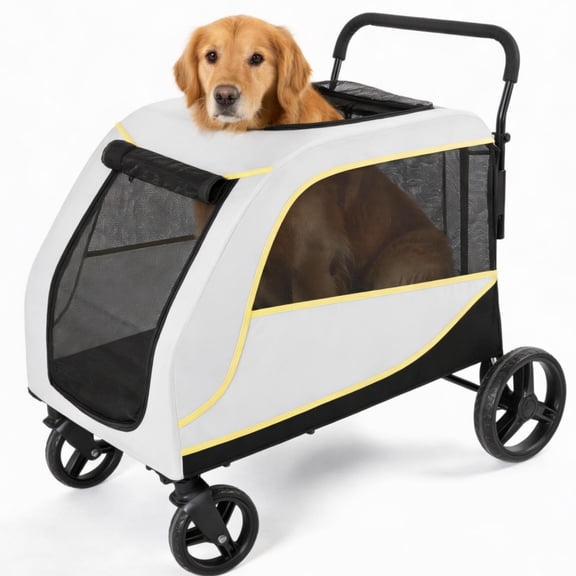 Accreate Dog Stroller for Large and Medium Dogs, Easy-Fold Dual Entry Pet Wagon with One-Foot Brake, All-Terrain Cart with Air Mesh, Holds Pets Up to 176 Lbs