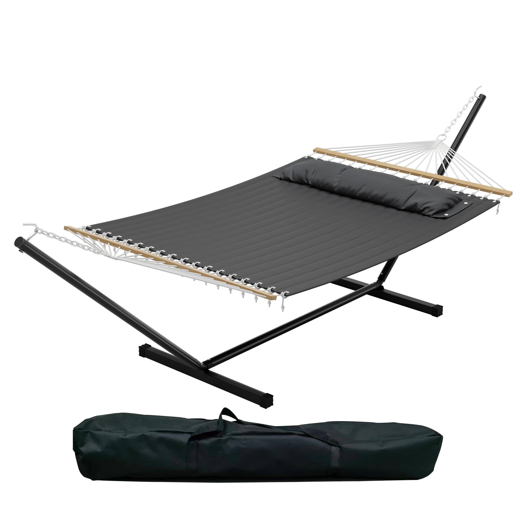 Accreate Double Hammock with Stand for 2 Person, Heavy Duty 475lb Capacity Outdoor Freestanding Hammock Bed with Steel Frame, Quilted Pillow & Carry Bag - Easy Assembly