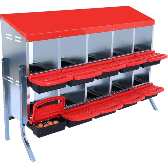 Accreate Durable Chicken Laying Boxes - 10-Compartment Nesting Boxes with Metal Legs and Removable Trays