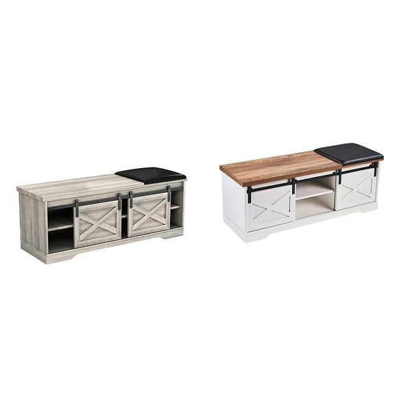 Accreate Entryway Shoe Bench With Sliding Door Cushion Adjustable Shelf Large Storage Space Shoe Rack Storage Organizer For Narrow Closet Entryway Living Room