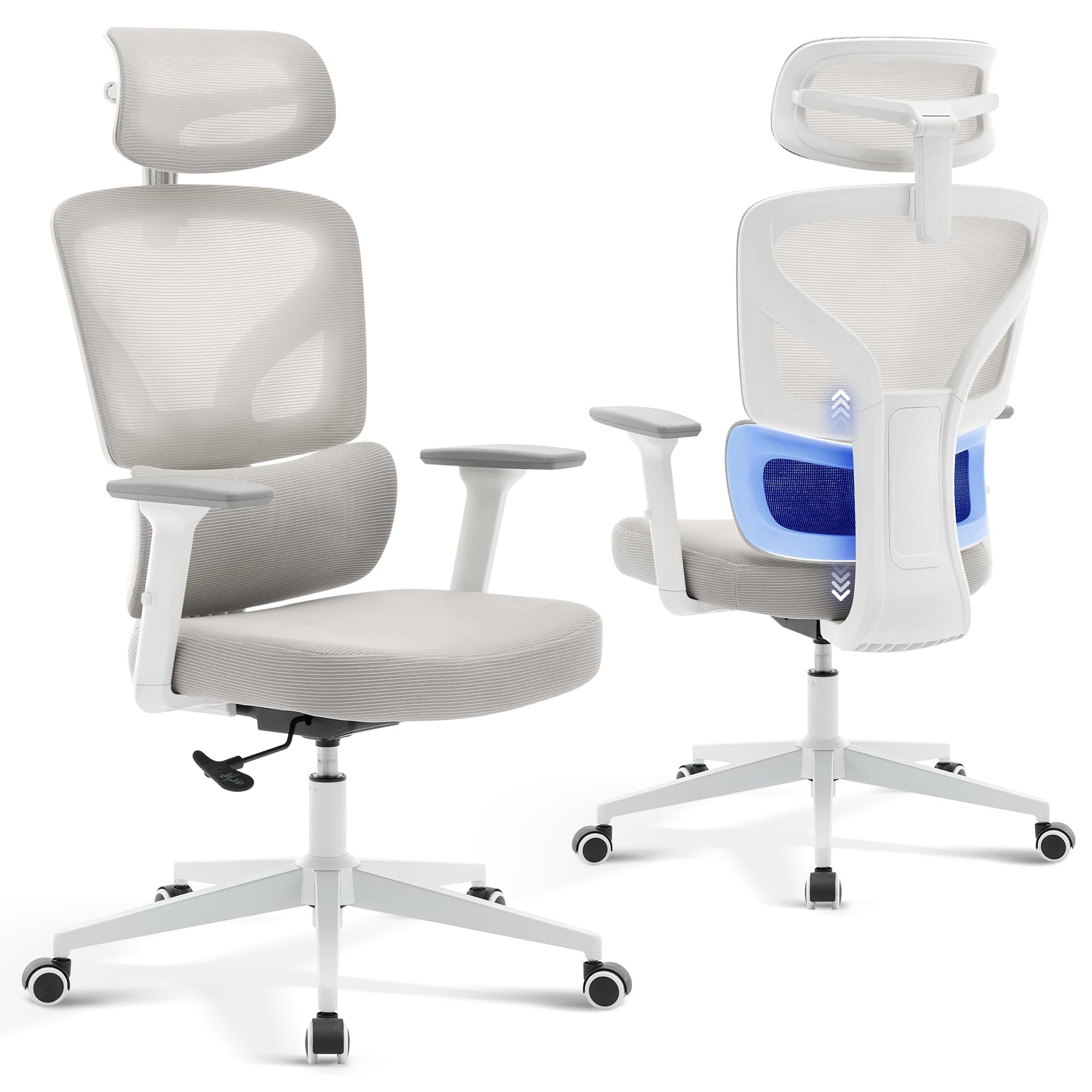 Accreate Ergonomic High-Back Mesh Office Chair – Adjustable Lumbar, 3D Armrests, Headrest & Recline – Breathable Swivel Rolling Desk Chair