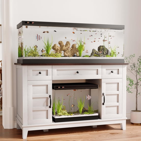 Accreate Farmhouse Aquarium Stand for 35-55 Gallon Fish Tanks with Built-in Power Outlet, Heavy Duty 1400 Lb Capacity, White Fish Tank Cabinet for Aquatic Pets & Terrarium(Without Fish Tank)