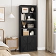 thumbnail image 1 of Accreate Farmhouse Bookcase with Doors 71.4in Tall Bookshelf 11.8in Depth Display Storage Shelves Industrial Bookcases Wooden 6 Shelf Bookshelves for Bedroom, Living Room, Home office, 1 of 15