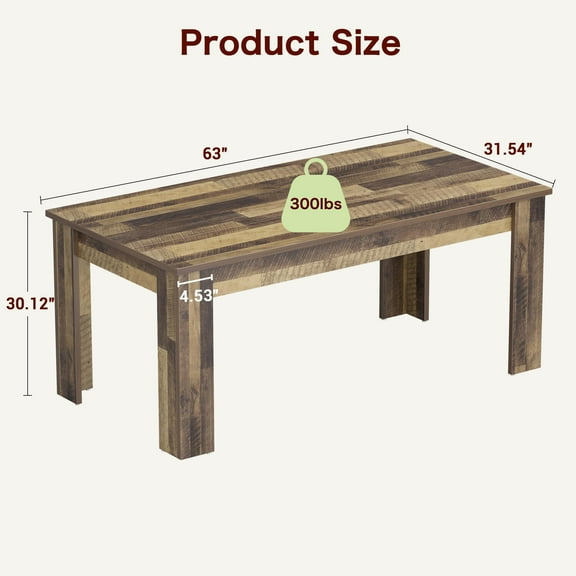 Accreate Farmhouse Dining Table for 4-6 People, 63 Inch Rectangular Wood Kitchen Table, Ideal for Dining Room, Living Room, Small Space