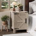 thumbnail image 1 of Accreate Farmhouse Nightstand with USB Charging Station, Rustic Bedside Table with Charging Station & Sliding Barn Door, 18" Modern Two-Tier Nightstand for Bedroom, Night Stand, 1 of 8