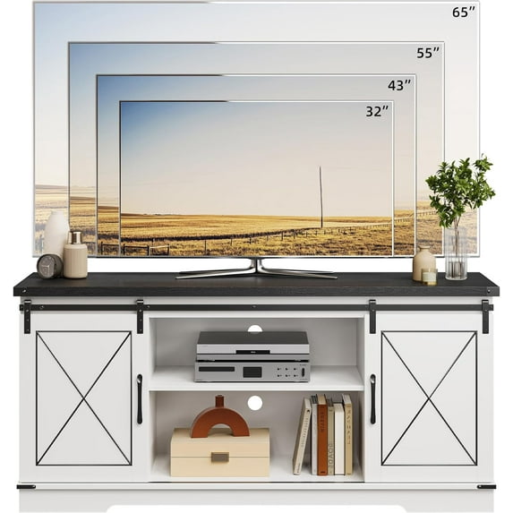 Accreate Farmhouse TV Stand and Entertainment Center for TV Up to 65 Inches with Sliding Barn Doors and Adjustable Shelf, TV Media Storage Console Table and Furniture for Living Room, Bedroom